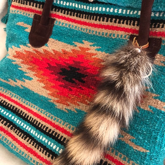 Large Southwest Purse Indian Style Bag Weekender Bag Unique with Raccoon Tail - Picture 3 of 6